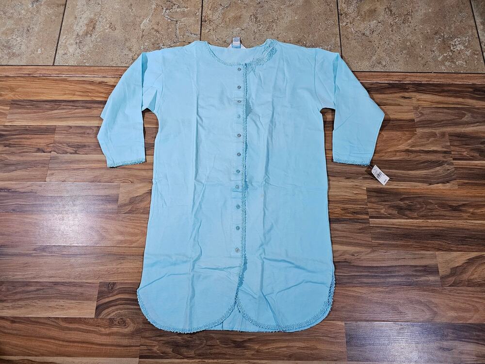 Partners Mervyns Sleeper Shirt, Flower Embroidered, Light Blue Sz M 1990s New